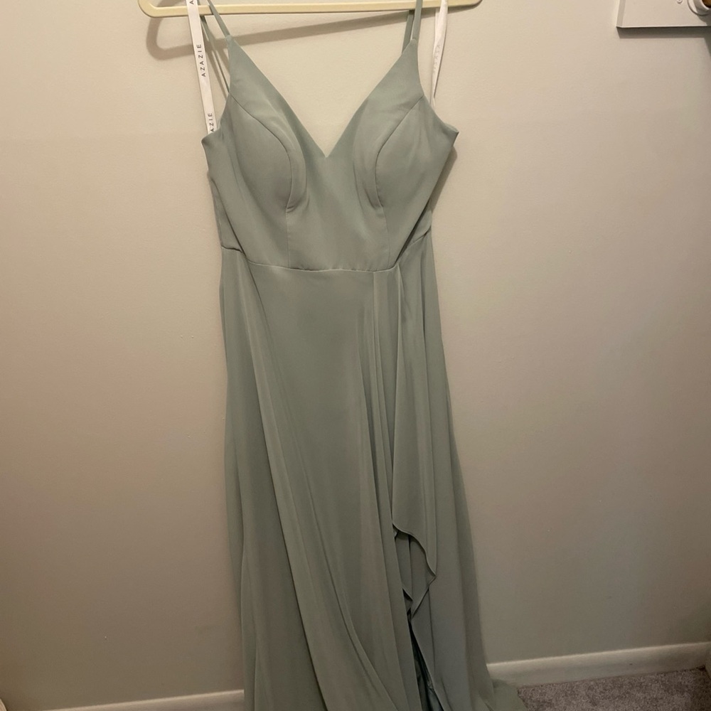 Azazie Green Asymmetrical Wrap Gown